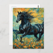 Carte Postale Stallion noir galopant (Devant / Derrière)