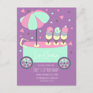Carte Postale Stand de glace Confetti Fête d'anniversaire Violet