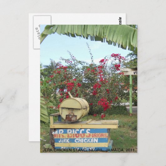 Carte Postale Stand de poulet Jerk à Negril, Jamaïque 2011 (Devant / Derrière)