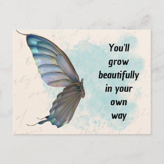 Carte postale standard vintage papillon bleu beige (Devant)