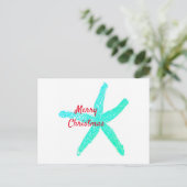 Carte Postale Starfish Motif Vert Bleu Rouge Joyeux Noël (Debout devant)
