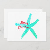 Carte Postale Starfish Motif Vert Bleu Rouge Joyeux Noël (Devant / Derrière)