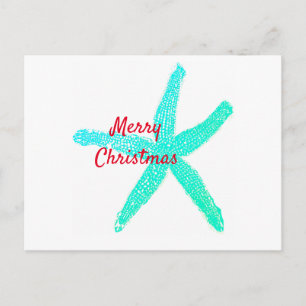 Carte Postale Starfish Motif Vert Bleu Rouge Joyeux Noël
