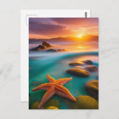 Carte Postale Starfish sur la plage à Dawn (Devant / Derrière)