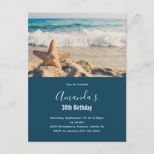 Carte Postale Starfish sur une plage de sable Photo Anniversaire (Devant)