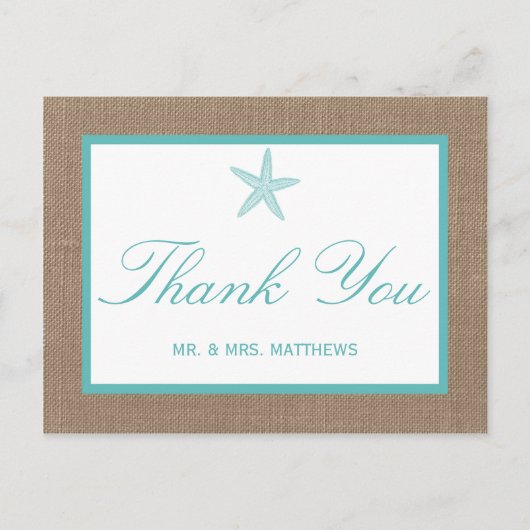 Carte Postale Starfish Turquoise Burlap Beach Wedding Collection (Devant)