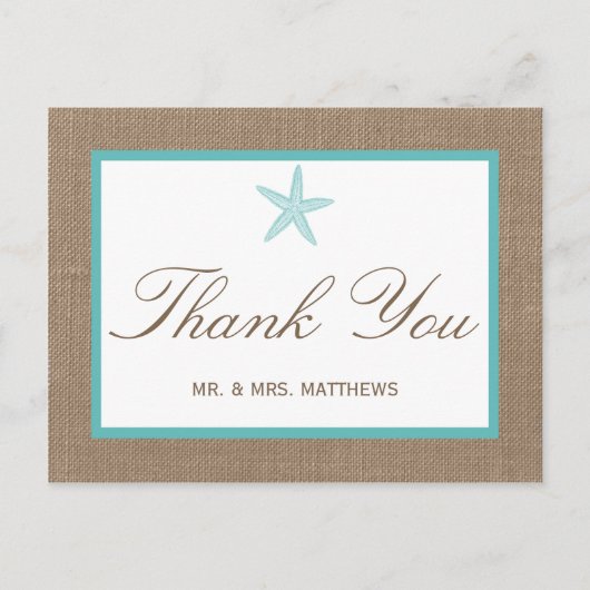 Carte Postale Starfish Turquoise Burlap Beach Wedding Collection (Devant)