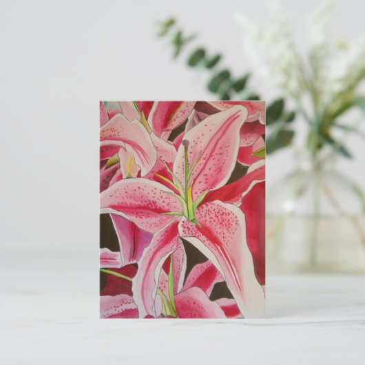Carte Postale Stargazer rose Lily aquarelle couleur originale fl (Debout devant)
