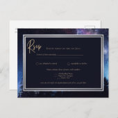 Carte Postale Starry Night Galaxy Mariage RSVP Marine Gold (Devant / Derrière)