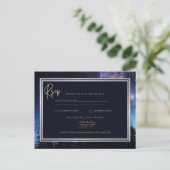 Carte Postale Starry Night Galaxy Mariage RSVP Marine Gold (Debout devant)