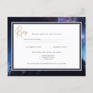 Carte Postale Starry Night Galaxy Mariage RSVP Marine Gold Postc