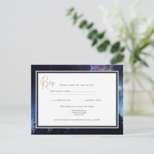Carte Postale Starry Night Galaxy Mariage RSVP Marine Gold Postc (Debout devant)