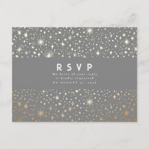Carte Postale Starry Night Grey et Gold Wedding RSVP