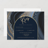 Carte Postale Starry Night Marine Gold Agate Mariage RSVP (Devant / Derrière)