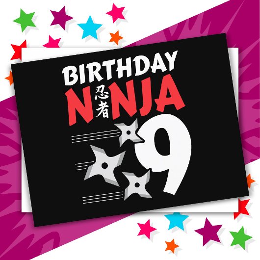 Carte Postale Stars de fête de ninja de 9 ans pour enfants pour 