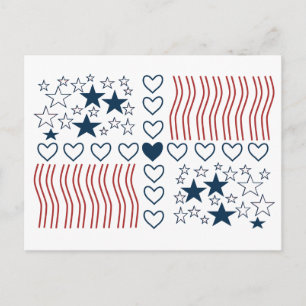 Carte Postale Stars Stripes Coeurs