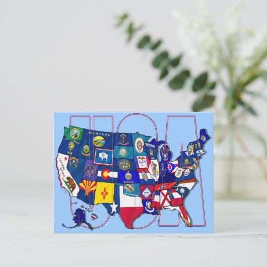 Carte Postale State Flags Map USA États-Unis (Debout devant)