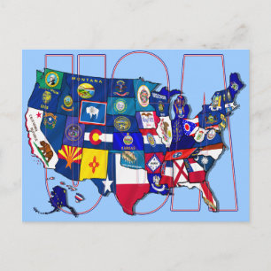 Carte Postale State Flags Map USA États-Unis