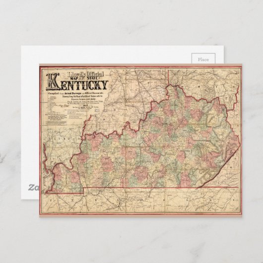 Carte Postale State of Kentucky Map by James Lloyd (1862) (Devant / Derrière)
