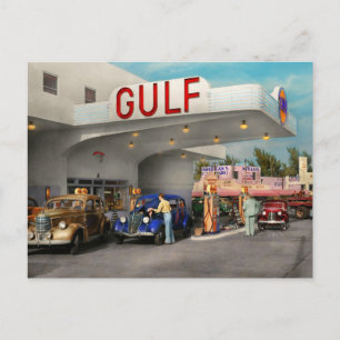 Carte Postale Station-service - Le grand voyage américain 1939