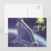 Carte Postale Station spatiale en orbite de science-fiction vint (Devant / Derrière)