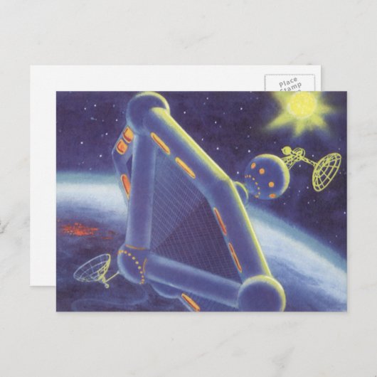 Carte Postale Station spatiale orbitante de science-fiction vint (Devant / Derrière)