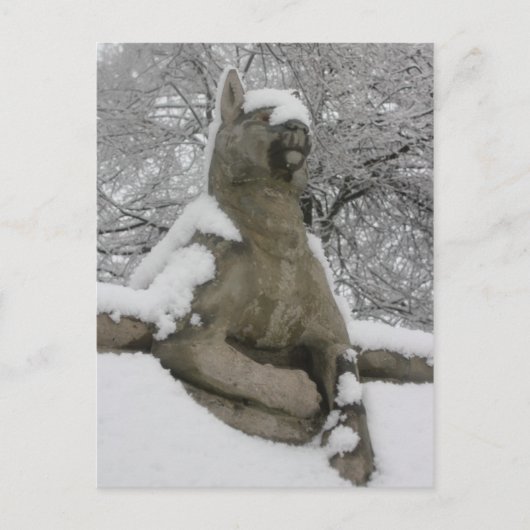Carte Postale statue de chien dans la neige (Devant)