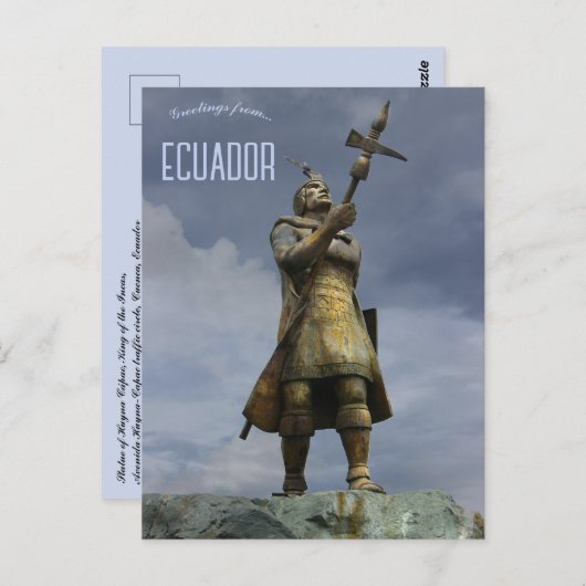 Carte Postale Statue de Huyna Cápac Cuenca Équateur (Devant / Derrière)