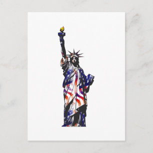 Carte Postale Statue De La Liberté Américaine États-Unis Drapeau
