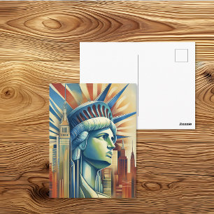 Carte Postale Statue de la Liberté Art Déco sur fond de ciel de