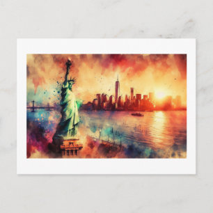 Carte Postale Statue de la Liberté au coucher du soleil,