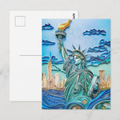 Carte Postale Statue de la Liberté au coucher du soleil (Devant / Derrière)