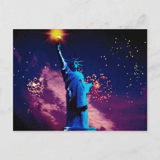Carte Postale Statue de la Liberté avec feu d'artifice (Devant)