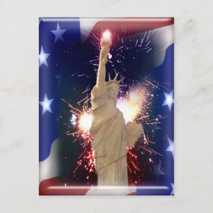 Carte Postale Statue de la Liberté avec feux d'artifice pour 4 j
