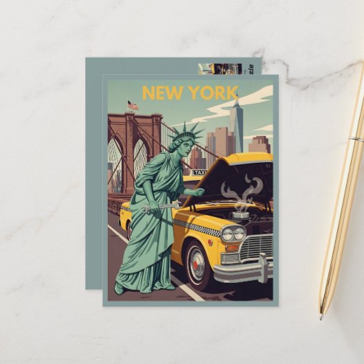 Carte Postale Statue de la Liberté drôle NY (Devant/Arrière en situation)