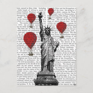 Carte Postale Statue de la Liberté et Ballons rouges à air chaud