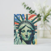 Carte Postale Statue de la Liberté et Drapeau américain New York (Debout devant)