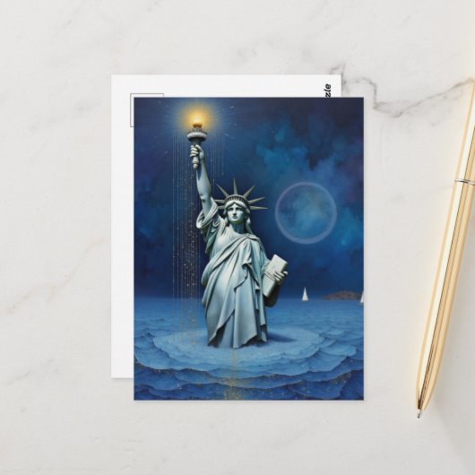 Carte Postale Statue de la Liberté fondue (Devant/Arrière en situation)
