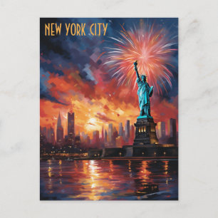 Carte Postale Statue de la Liberté New York City Feu d'artifice 