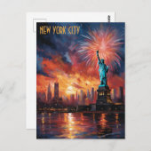 Carte Postale Statue de la Liberté New York City Feu d'artifice (Devant / Derrière)