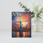 Carte Postale Statue de la Liberté New York City Feu d'artifice  (Debout devant)