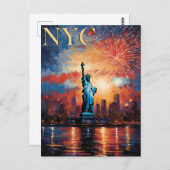 Carte Postale Statue de la Liberté New York City Feu d'artifice  (Devant / Derrière)