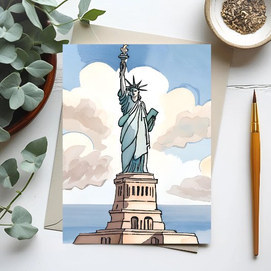 Carte Postale Statue de la Liberté | Point de repère aquarelle