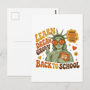 Carte Postale Statue de la Liberté Rétro Vibes de Rentrée Scolai