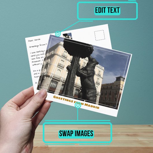 Carte Postale Statue de l'Ours et fraises Madrid Espagne