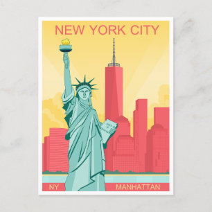 Carte Postale Statue de New York des gratte-ciels de la liberté