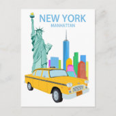 Carte Postale Statue de New York Manhattan Skyscrapers Taxi (Devant)