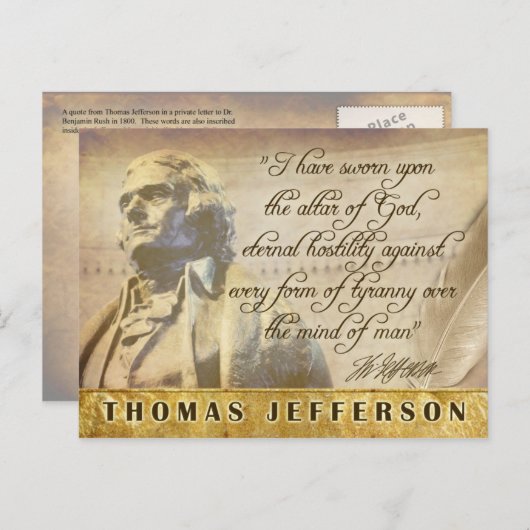 Carte Postale Statue et citation de Thomas Jefferson (Devant / Derrière)
