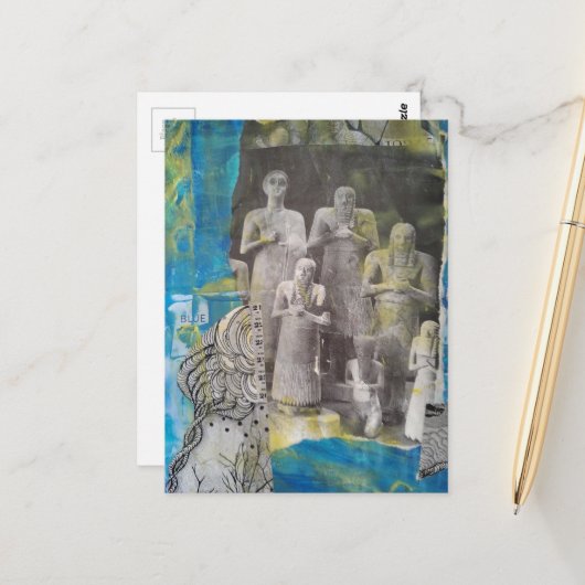 Carte Postale Statue People mixed media collage (Devant/Arrière en situation)