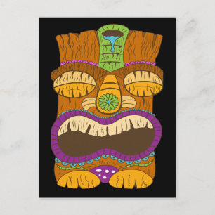 Carte Postale Statue Tiki en bois avec bouche ouverte, drôle noi
